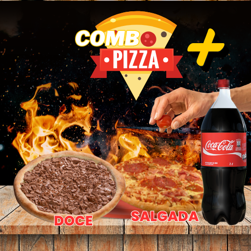 Combo Pizzas 1 Chocolate + 1 Salgada com 2 sabores + 1 Coca cola 2L